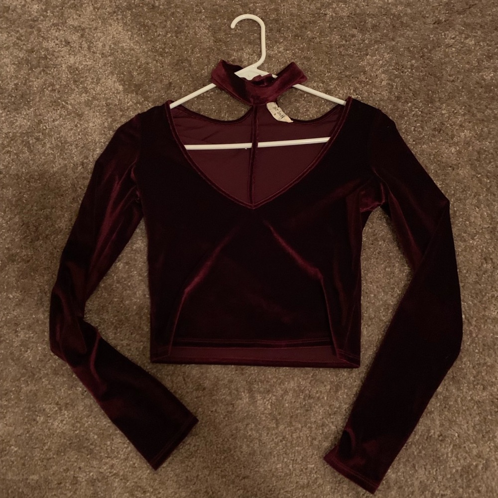 Long-sleeved Velvet Crop Top - Picture 1 of 3